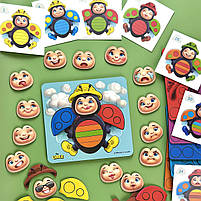 Пазл вкладиш з картками дерево Сонечко емоції та кольори Ubee 18*17*6см (ПСД276), фото 3