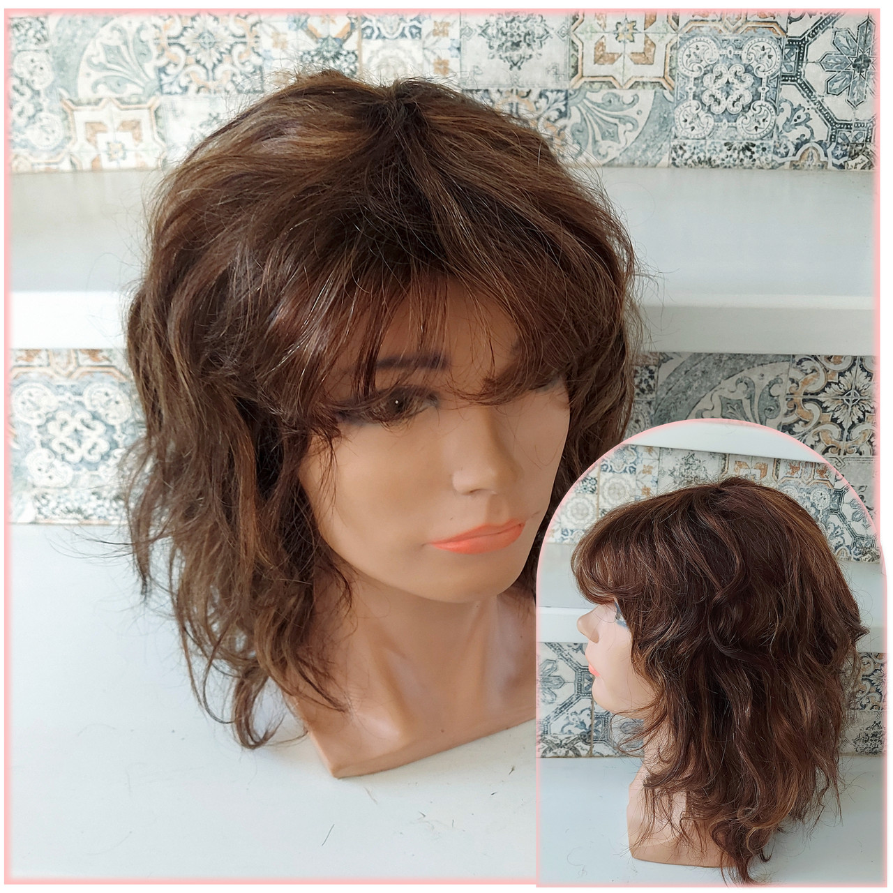 Перука довга з натурального волосся каскад каштановий мікс TRINA 14"- 4/30/27, фото 1