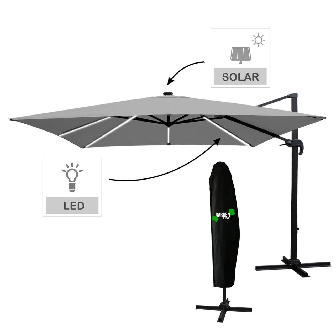 Садова парасоля з чохлом і LED підсвідкою Garden Line GAO1572 ROMA 300х400 см Сіра