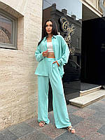Жіночий трендовий брючний костюм з креп-жатки сорочка і штани палацо (Норма)
