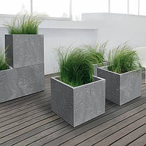 Горщик пластмасовий на роликах Sierra Square Beton Effect оливо 38.5х38.5см., фото 3