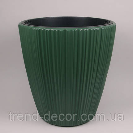 Горщик пластмасовий із вкладом ORO round низький зелений 30 см., фото 1