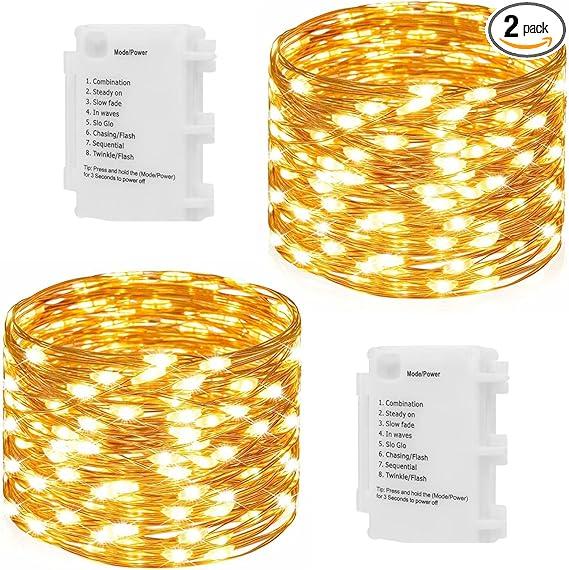 Світлодіодна гірлянда koopower 2X 50 LEDs на батарейках, для вулиці (8 режимів), теплий білий