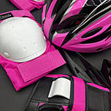 Якісний комплект захисту, шолом жовтогарячий + чорні наколінники, налокітники, рукавички, фото 3