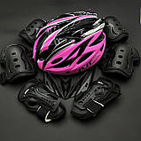 Якісний комплект захисту, шолом жовтогарячий + чорні наколінники, налокітники, рукавички, фото 2