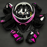 Якісний комплект захисту, шолом жовтогарячий + чорні наколінники, налокітники, рукавички, фото 3