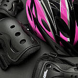 Якісний комплект захисту, шолом жовтогарячий + чорні наколінники, налокітники, рукавички, фото 4