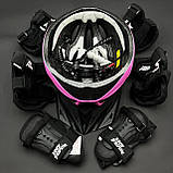 Якісний комплект захисту, шолом жовтогарячий + чорні наколінники, налокітники, рукавички, фото 5