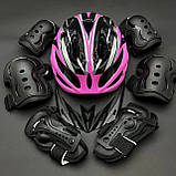 Якісний комплект захисту, шолом жовтогарячий + чорні наколінники, налокітники, рукавички, фото 7