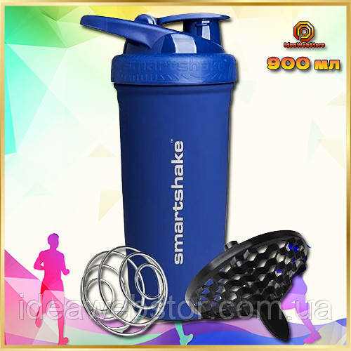 Шейкер спортивний для води та спортивного харчування металевий SmartShake Reforce Stainless Steel 900ml Blue