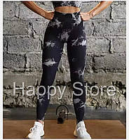 Лосини жіночі з ефектом пуш ап чорні мармурові легінси тай дай XS/S/M/L/XL/2XL висока талія, утягуючі