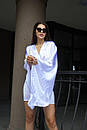 Нарядна біла атласна сукня-кімоно міні, фото 2