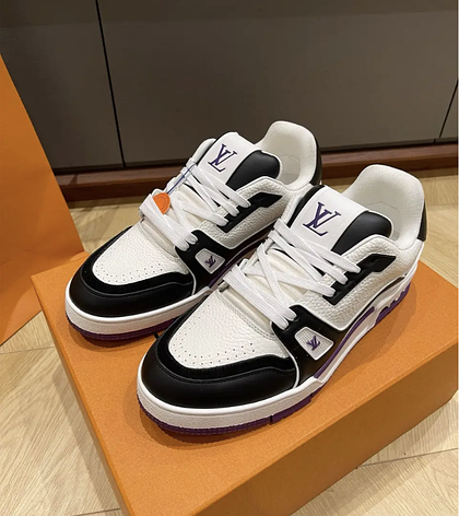 Чоловічі чорні білі шкіряні кросівки Louis Vuitton LV Trainers кеди Луї Віттон, фото 1