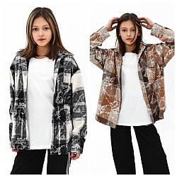 Трендова кашемірова сорочка оверсайз для дівчат в клітинку, розміри на рости 146 - 164