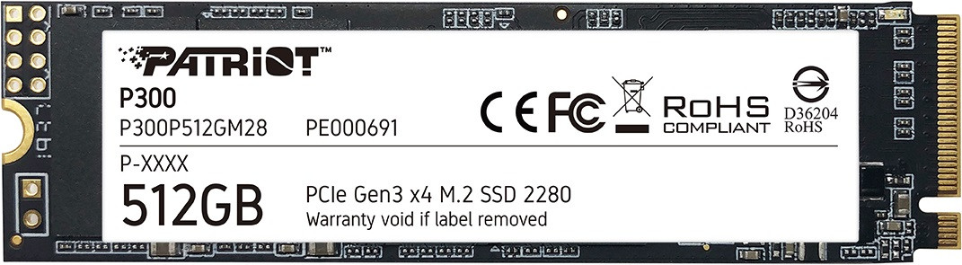 Накопитель SSD 512GB Patriot P300 M.2 2280 PCIe NVMe 3.0 x4 TLC (P300P512GM28), фото 1