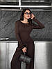 Шоколадний жіночий комплект-двійка з мікродайвінгу: кофта з довгим рукавом і штани прямого крою, фото 4
