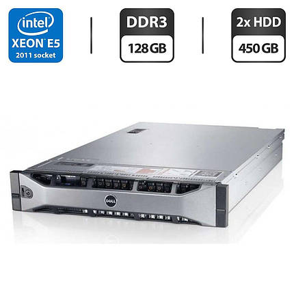 Сервер Dell PowerEdge R720 2U Rack / 2x Intel Xeon E5-2643 (4 (8) ядра по 3.3 - 3.5 GHz) / 128 GB DDR3 / 2x 450 GB HDD (SAS) /, фото 1