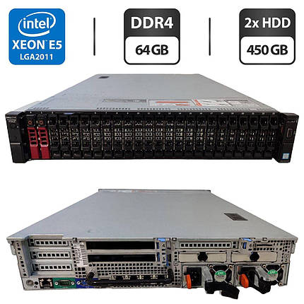 Сервер Dell PowerEdge R730xd 24SFF 2U Rack / 2x Intel Xeon E5-2690 v4 (14 (28) ядер по 2.6 - 3.5 GHz) / 64 GB DDR4 / 2x 450 GB HDD, фото 1