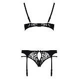 Комплект білизни Passion PAULINE SET чорний для романтичних вечорів ліф стринги пояс для панчіх, фото 6