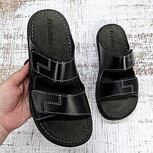 Шльопанці чоловічі Inblu чорні шкіряні на липучках 3900