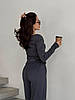 Жіночий комплект-двійка з мікродайвінгу: кофта з довгим рукавом і штани прямого крою відтінку графіт, фото 3