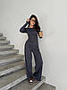 Жіночий комплект-двійка з мікродайвінгу: кофта з довгим рукавом і штани прямого крою відтінку графіт, фото 6