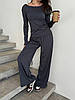 Жіночий комплект-двійка з мікродайвінгу: кофта з довгим рукавом і штани прямого крою відтінку графіт, фото 7