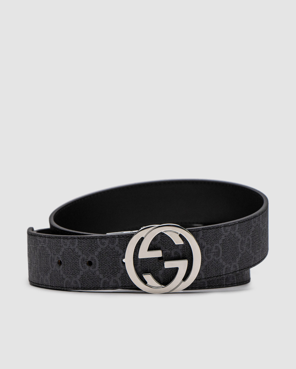 Жіноча брендова сумка Gucci Belt With Interlocking G Buckle Grey Canvas/Silver 115 х 4 см люкс якість, фото 1
