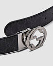 Жіноча брендова сумка Gucci Belt With Interlocking G Buckle Grey Canvas/Silver 115 х 4 см люкс якість, фото 2