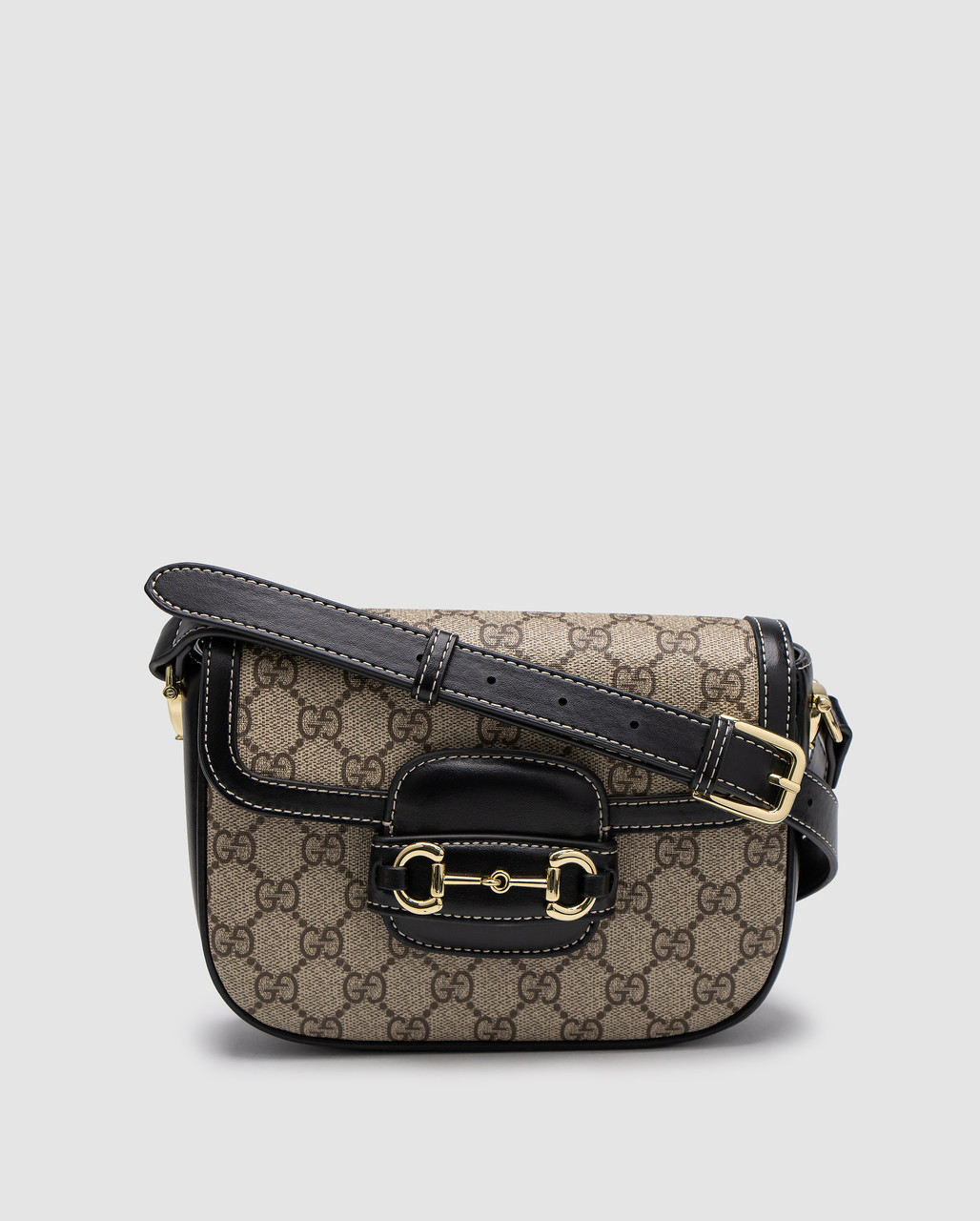 Жіноча брендова сумка Gucci Horsebit 1955 Mini Bag Beige/Black 20 х 15 х 5 см люкс якість