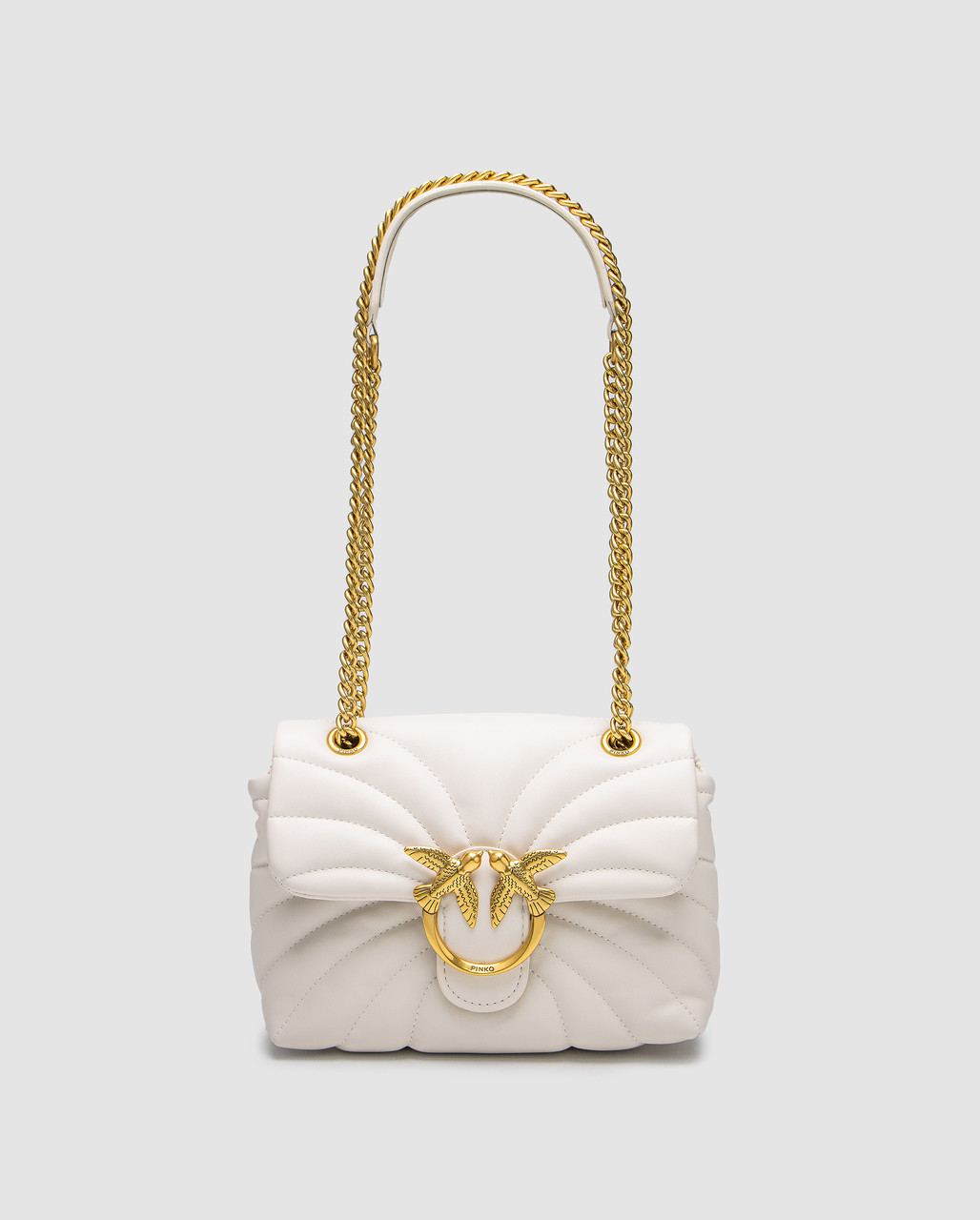 Жіноча брендова сумка Pinko Love Bag Puff Butterfly Quilt White/Gold 21 х 14 х 8 см люкс якість
