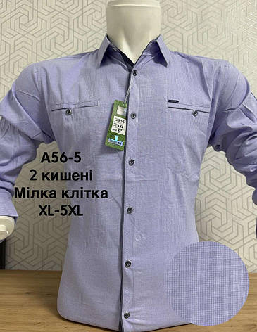 Стрейчева сорочка на довгий рукав Hetai в мілку клітку, фото 1