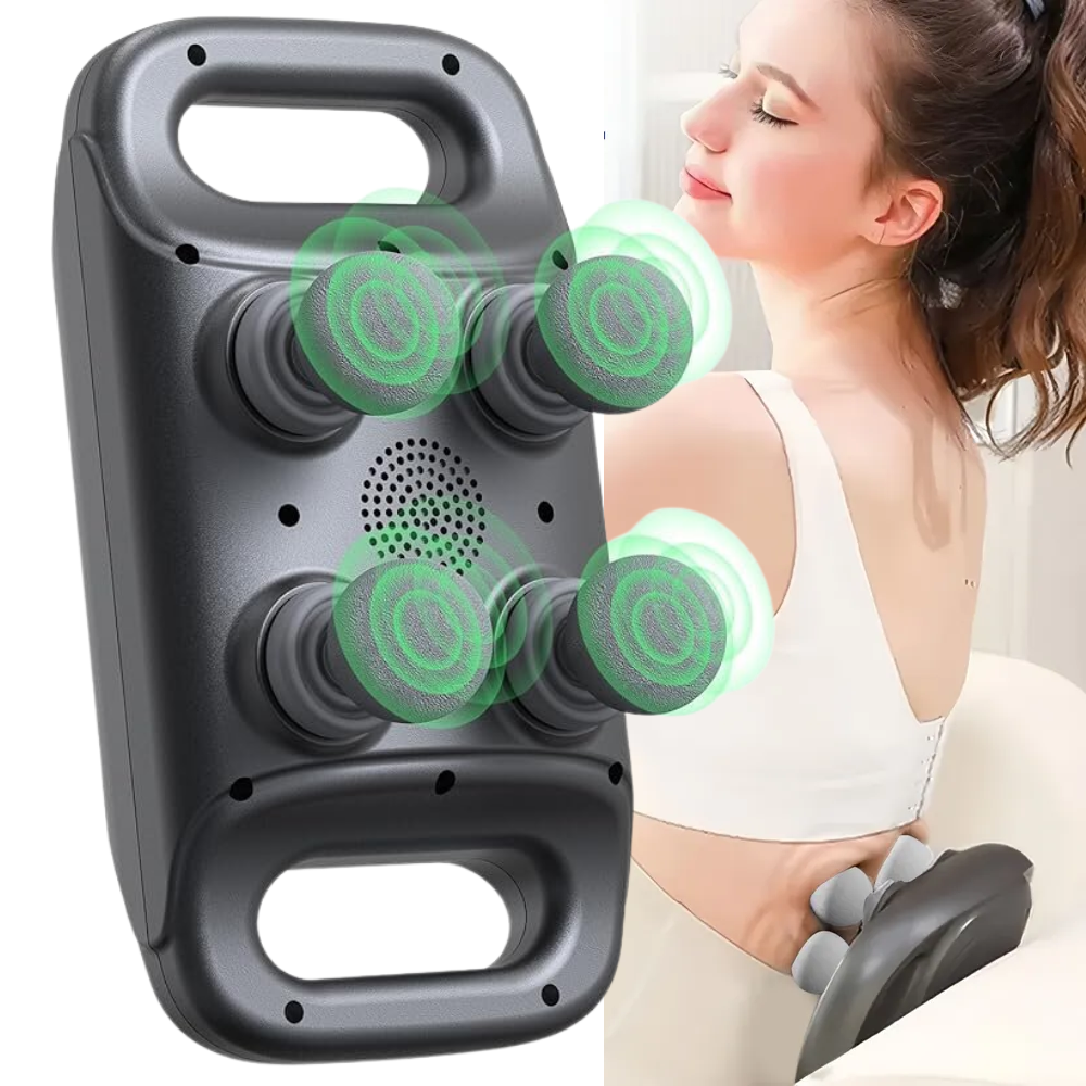 Ручний масажер з 4 масажними головками для тіла спини ніг шиї Акумуляторний ударний Перкусійний Fascial4D, фото 1