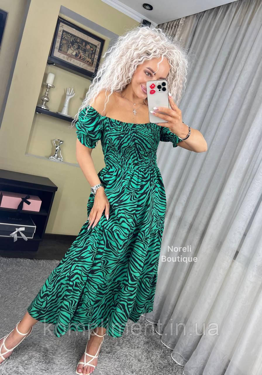 Яскраве літнє вишукане та ніжне жіноче плаття "Анжеліна-Зебра", чорно/зелене, фото 1