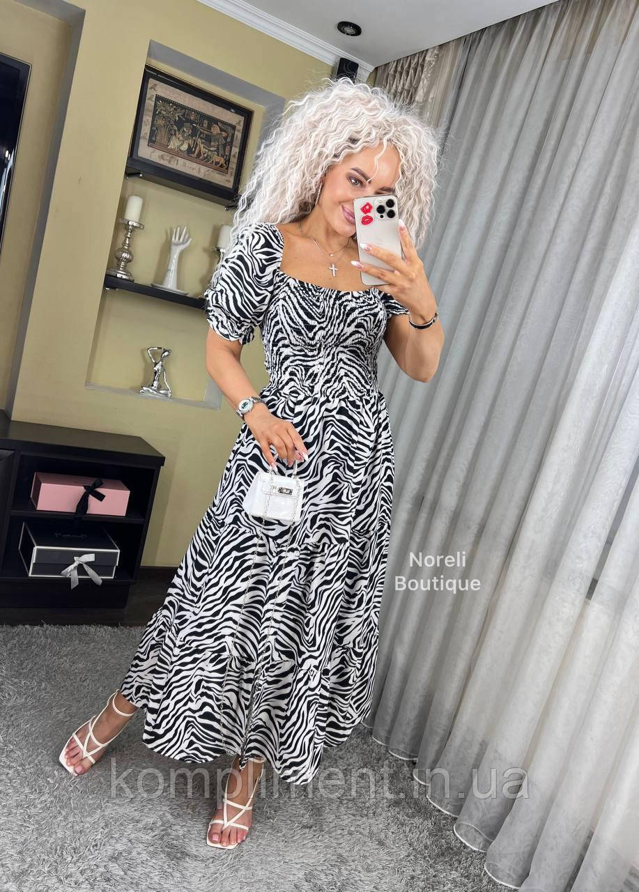 Яркое летнее изысканное и нежное женское платье "Анжелина-Зебра", черно/белое