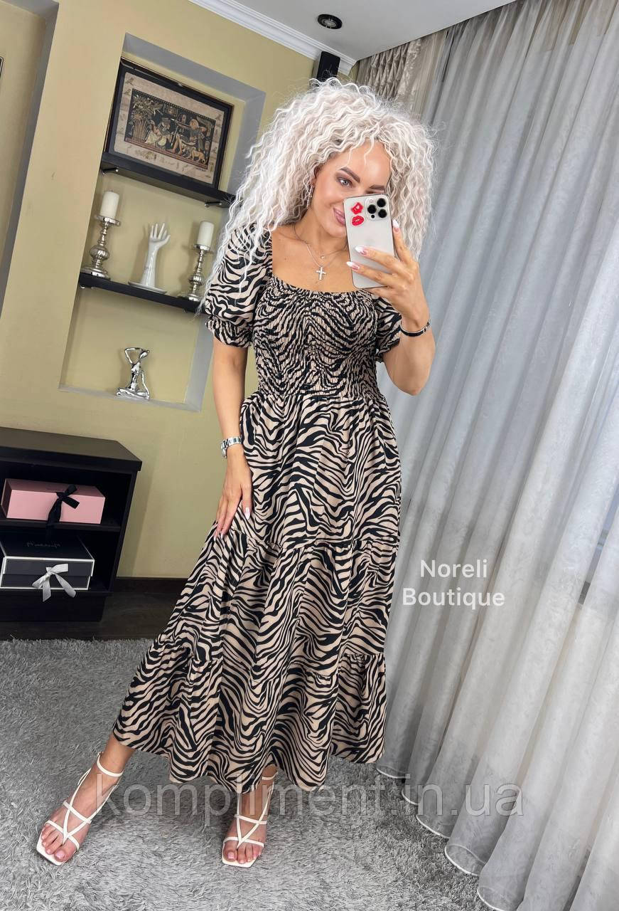 Яскраве літнє вишукане та ніжне жіноче плаття "Анжеліна-Зебра", чорно/беж