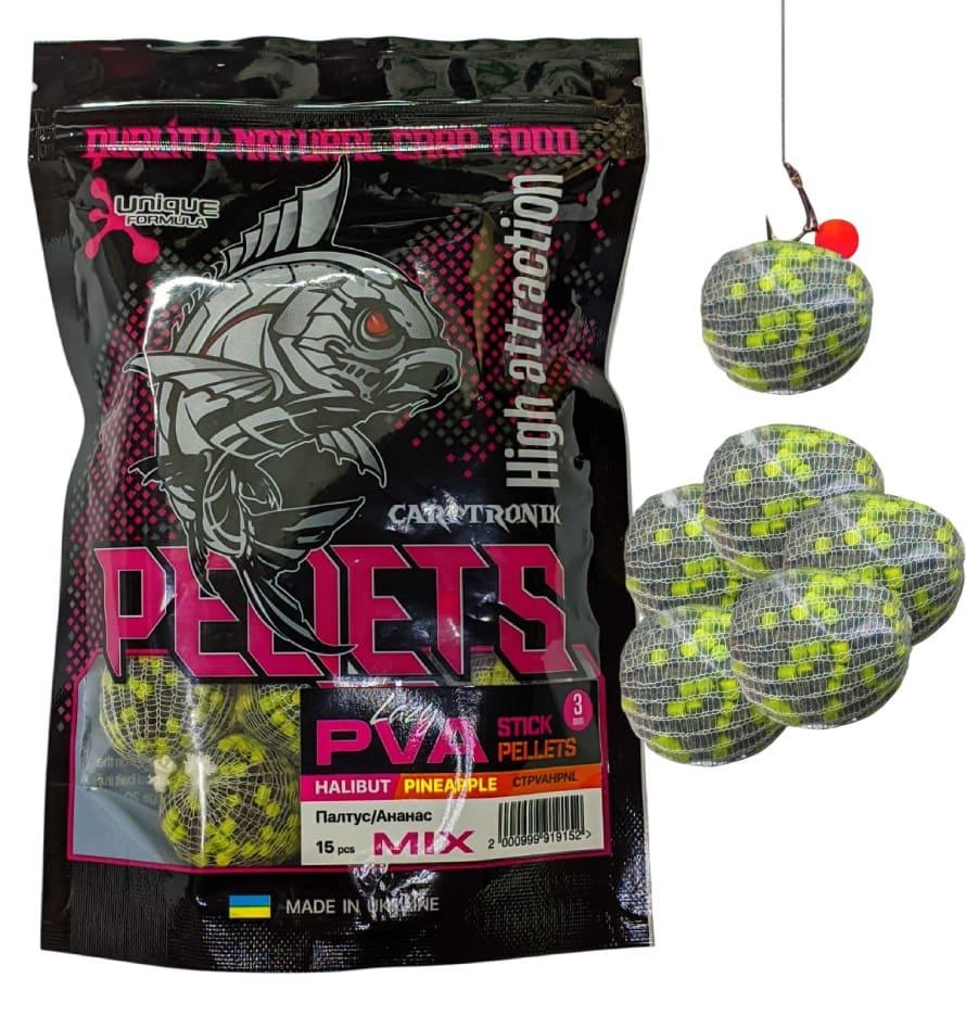 Готовий ПВА стік Carptronik lazy PVA stick pellets Halibut/Pineapple (Палтус/Ананас) 15шт