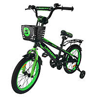 Велосипед дитячий 2-колісний 16" Like2bike Sky 241605, чорно-зелений, з дзвінком, ручне гальмо
