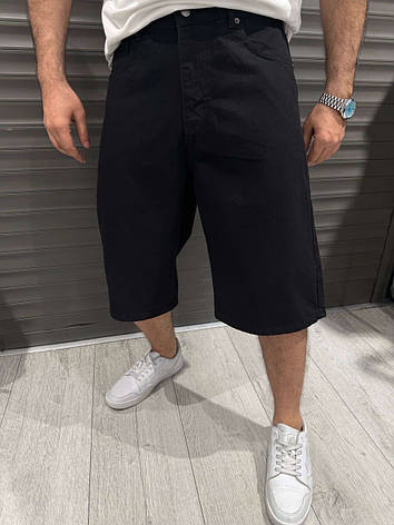 Чоловічі широкі джинсові шорти Baggy John Lucca чорні бриджі Багі, фото 1
