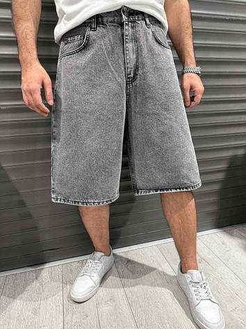 Чоловічі широкі джинсові шорти Baggy John Lucca сірі бриджі Багі, фото 1