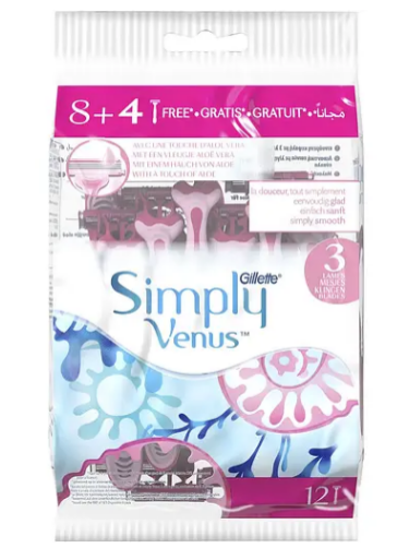 Одноразові станки для гоління Gillette Simply Venus 3 жіночі, 12 шт, фото 1