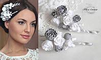 Весільна заколка для волосся гілочка з півоніями "Срібло" 9-10 см(1шт)