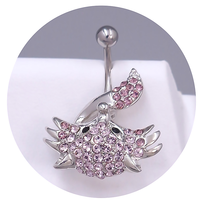 Пірсинг в пупок Neoglory. Родій. Камені: рожевий та чорний циркон. Довжина: 35 мм. Ширина: 26 мм.