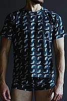 Чоловіча бавовняна білизна боксери та футболка Whale Without Dark Blue