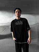 Оверсайз футболка чорна Fire з білими швами RD466