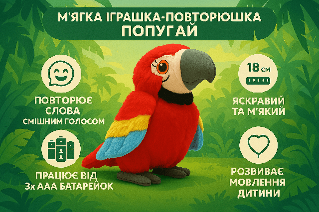 Інтерактивна іграшка-папуга Повторюшка - 18 см, ходить, червоний K14802-1