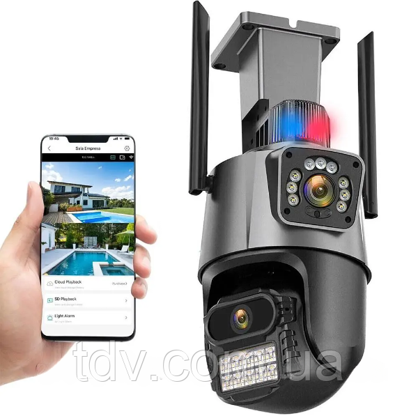 Вулична охоронна Wi-Fi камера, 8MP, Full HD, Dual Lens, поворотна IP камера, з 2 об'єктивами