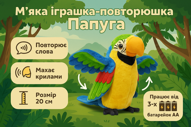 Інтерактивний Папуга - іграшка-повторюшка, 20 см синій C41808-3