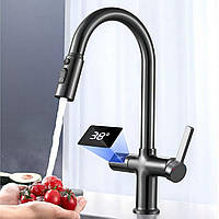 Змішувач кухонний VALESO NSC087 PVD сенсорний LED з висувною лійкою чорний графіт