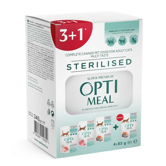 Optimeal зрізними смаками 3+1 шт по 85 г вологий корм для стерилізованих котів, фото 1